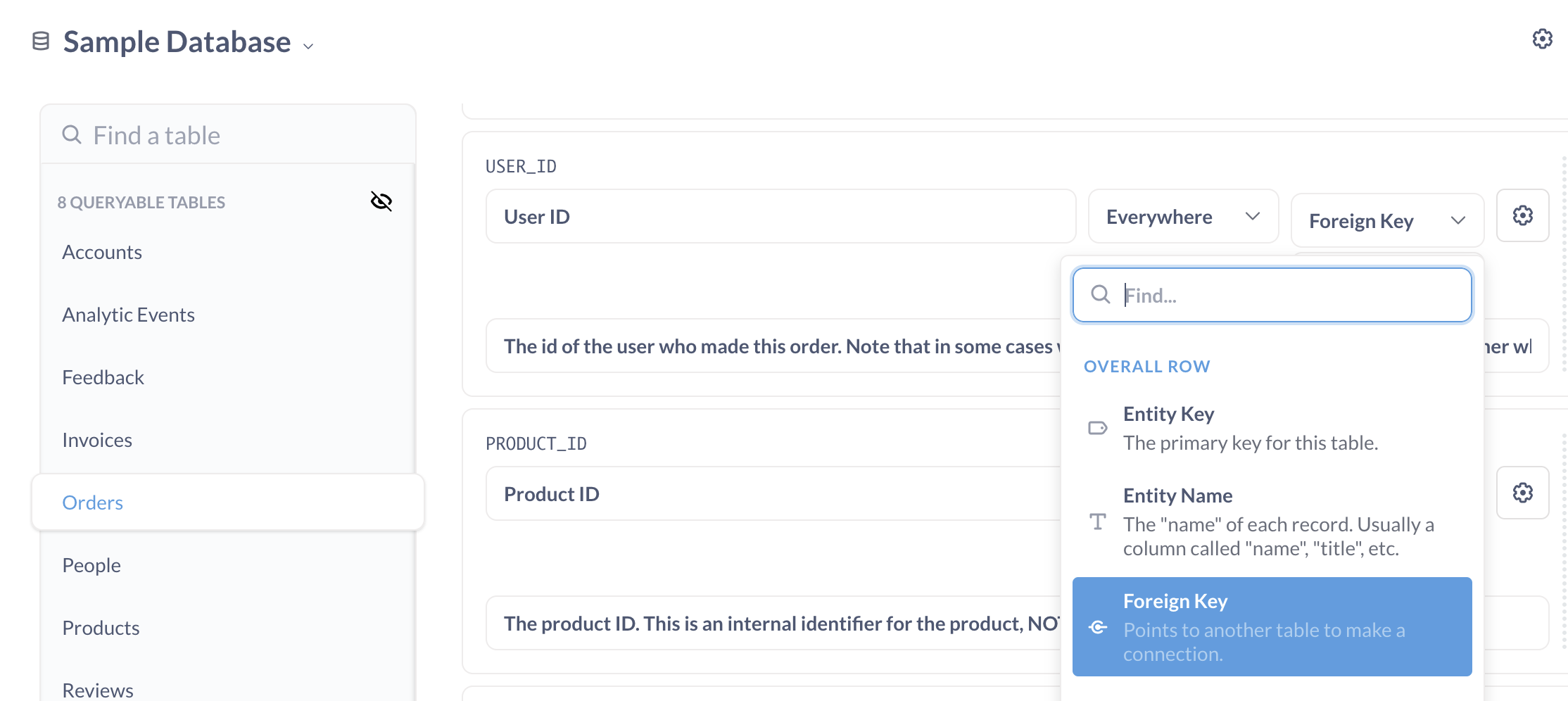 Setting up foreign key in table metadata