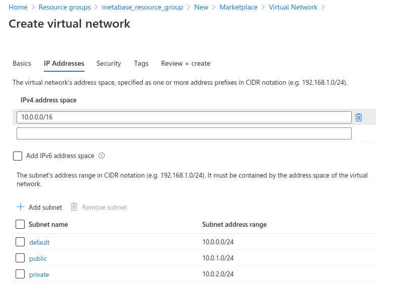 Azure network configuration