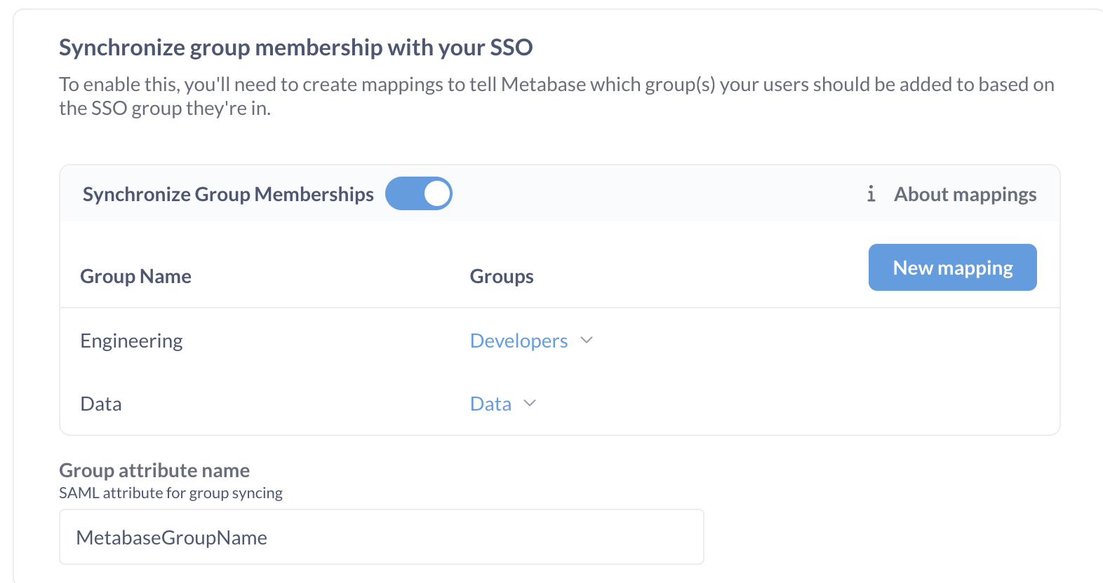 Metabase group mapping