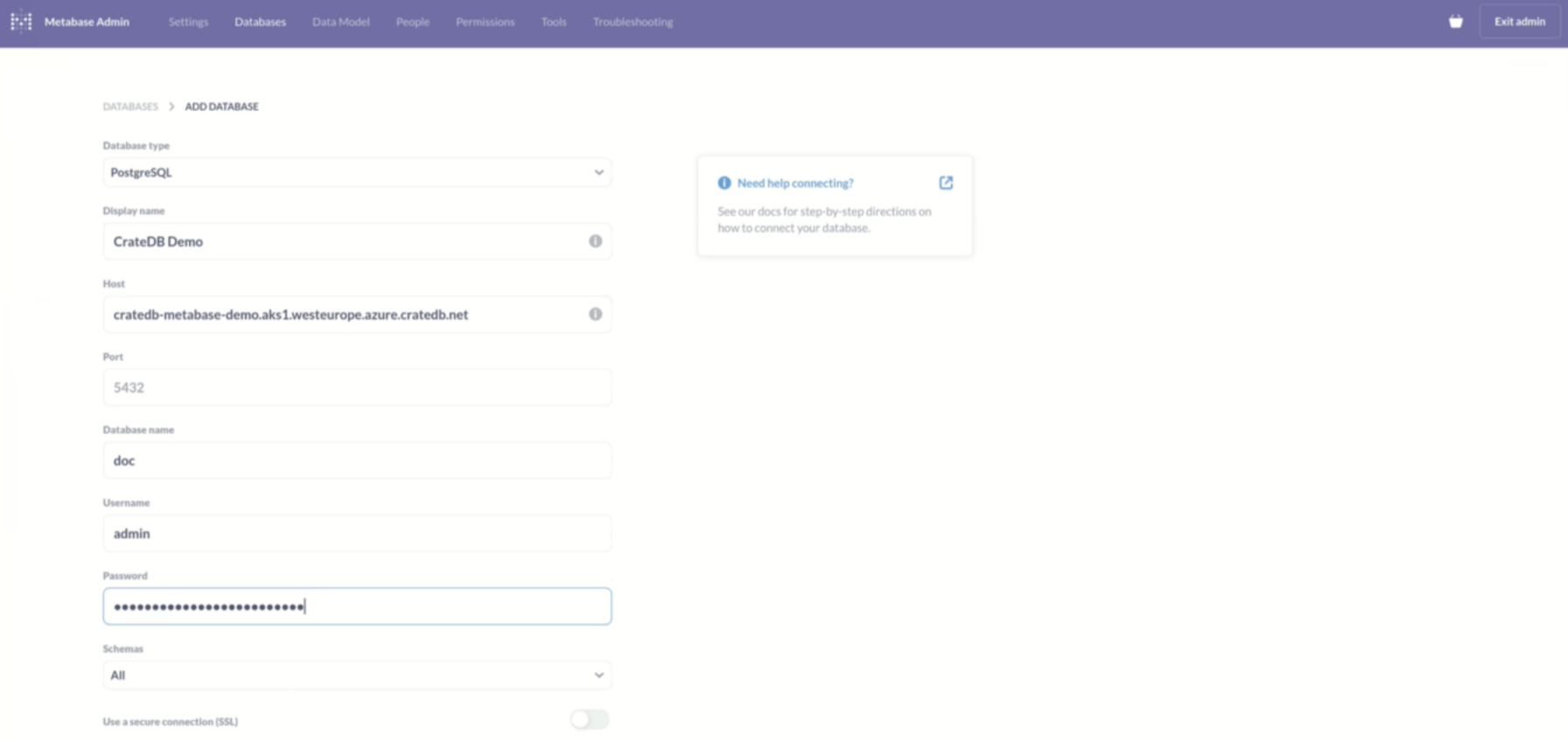 Database configuration