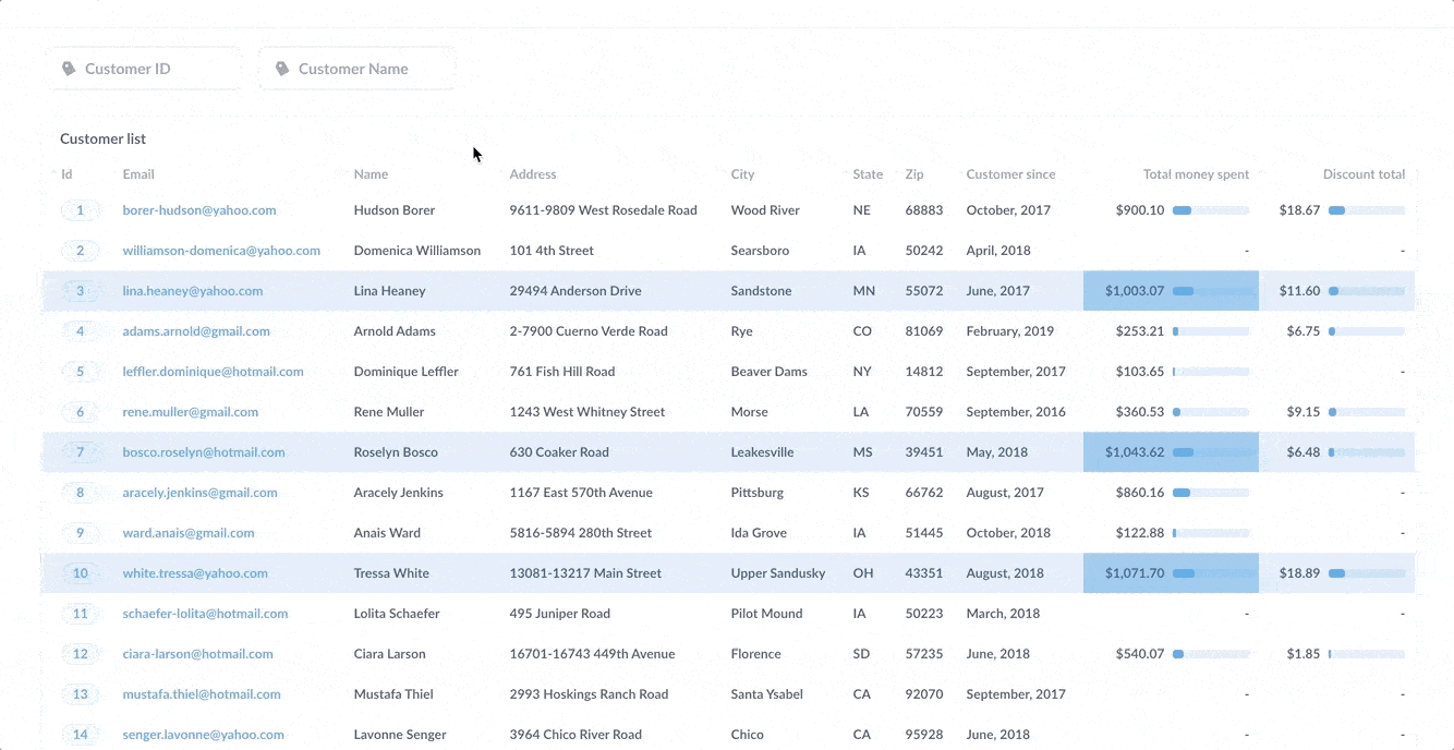 Our customer lookup tool in action.