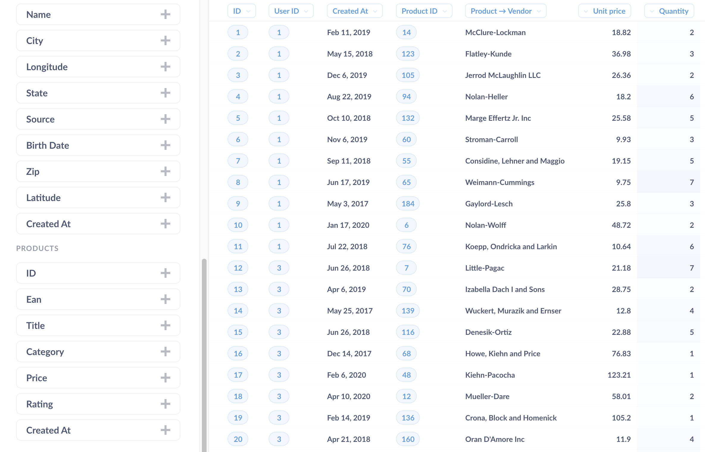 You can add columns from the Settings sidebar, or in the Query Builderr.